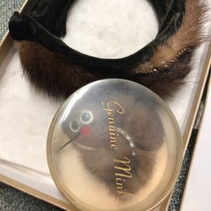 VINTAGE genuine mink headband, earrings, and pin